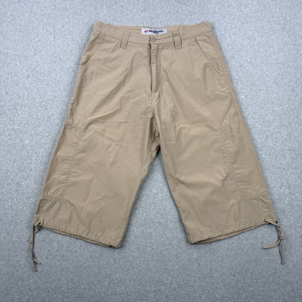 Vintage‎ Anchor Blue Shorts Mens 34 Beige Loose Baggy Drawstring Y2K Skater
